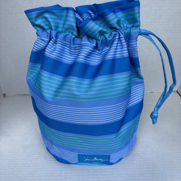 Vera Bradley Handbags - Vera Bradley Blue Green Striped Drawstring Bucket Bag Travel Pouch Organizer